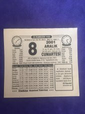 8 Aralık 2001 Takvim Yaprağı - Nostalji Koleksiyonluk Takvim Yaprağı thumbnail 1