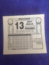 13 Aralık 2001 Takvim Yaprağı - Nostalji Koleksiyonluk Takvim Yaprağı B - 1