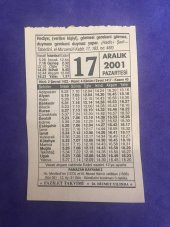 17 Aralık 2001 Takvim Yaprağı - Nostalji Koleksiyonluk Takvim Yaprağı thumbnail 1