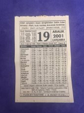 19 Aralık 2001 Takvim Yaprağı - Nostalji Koleksiyonluk Takvim Yaprağı thumbnail 1