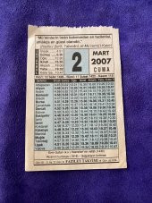 2 Mart 2007 Takvim Yaprağı - Nostalji Koleksiyonluk Takvim Yaprağı - 1