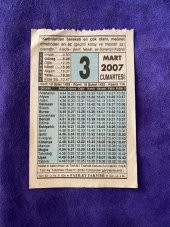 3 Mart 2007 Takvim Yaprağı - Nostalji Koleksiyonluk Takvim Yaprağı - 1