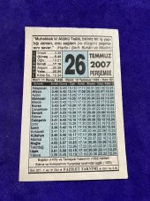 26 Temmuz 2007 Takvim Yaprağı - Nostalji Koleksiyonluk Takvim Yaprağı - 1