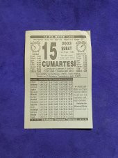 15 Şubat 2003 Takvim Yaprağı - Nostaljik Koleksiyonluk Takvim Yaprağı thumbnail 1