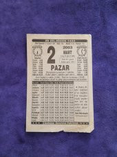 2 Mart 2003 Takvim Yaprağı - Nostaljik Koleksiyonluk Takvim Yaprağı thumbnail 1