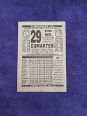 29 Mart 2003 Takvim Yaprağı - Nostaljik Koleksiyonluk Takvim Yaprağı thumbnail 1
