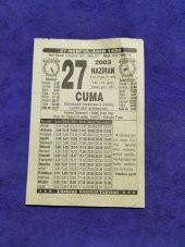 27 Haziran 2003 Takvim Yaprağı - Nostaljik Koleksiyonluk Takvim Yaprağı - 1