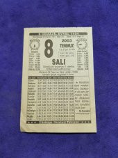 8 Temmuz 2003 Takvim Yaprağı - Nostaljik Koleksiyonluk Takvim Yaprağı thumbnail 1