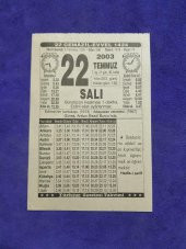 22 Temmuz 2003 Takvim Yaprağı - Nostaljik Koleksiyonluk Takvim Yaprağı thumbnail 1