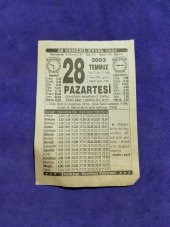 28 Temmuz 2003 Takvim Yaprağı - Nostaljik Koleksiyonluk Takvim Yaprağı thumbnail 1