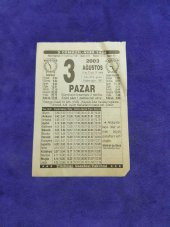 3 Ağustos 2003 Takvim Yaprağı - Nostaljik Koleksiyonluk Takvim Yaprağı thumbnail 1