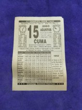 15 Ağustos 2003 Takvim Yaprağı - Nostaljik Koleksiyonluk Takvim Yaprağı thumbnail 1