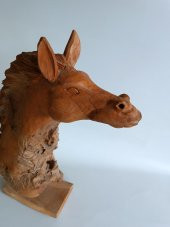 Dekoratif El Oyması Ahşap At Kafası 52x43x20cm (Teak Ağacı-1) - 3