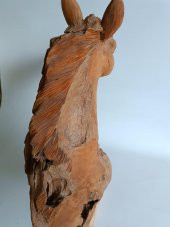 Dekoratif El Oyması Ahşap At Kafası 52x43x20cm (Teak Ağacı-1) - 5