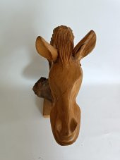Dekoratif El Oyması Ahşap At Kafası 52x43x24cm (Teak Ağac-3) - 5