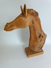 Dekoratif El Oyması Ahşap At Kafası 52x43x24cm (Teak Ağac-3) - 7