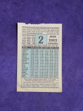 2 Ekim 2002 Takvim Yaprağı - Nostalji Koleksiyonluk Takvim Yaprağı thumbnail 1