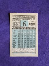 6 Eylül 2002 Takvim Yaprağı - Nostalji Koleksiyonluk Takvim Yaprağı thumbnail 1