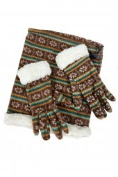 Bayan Polar Boyunluk ve Eldiven Set Kareli Kahverengi - 1