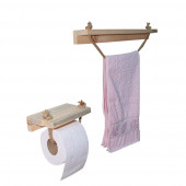 Barış Dizayn Doğal Ahşap Banyo Havluluk Tuvalet Kağıtlığı Havlupan Jüt İpli 2li Set - 1