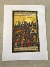 Kaplanla Geyiğin Mücadelesi Temalı El Yapımı Minyatür Resim 28x17 cm - 1