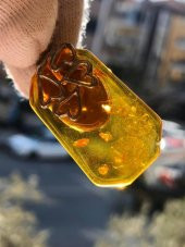 Doğal Kaya Damla Kehribar Kolye Ucu Gümüş Aparatlı 5,59 Gram - 1