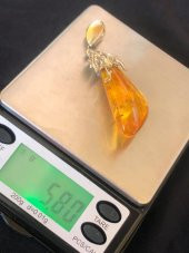 Fosilli Doğal Kaya Damla Kehribar Kolye Ucu Gümüş Aparatlı 5.80 Gram - Sinek Karınca vs Fosilli Kehribar Taş - 1