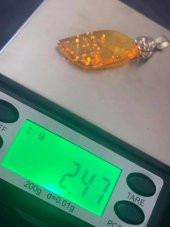 Doğal Kaya Damla Kehribar Kolye Ucu Gümüş Aparatlı 2,47 Gram - 1