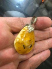 DOĞAL KAYA DAMLA KEHRİBAR KOLYE UCU OTANTİK GÜMÜŞ APARATLI 11,81 Gram - 3