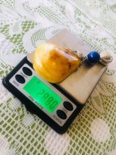 DOĞAL KAYA DAMLA KEHRİBAR LAPİS LAZULİ TAŞLI KOLYE UCU 28,8 Gram - 1