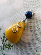 DOĞAL KAYA DAMLA KEHRİBAR LAPİS LAZULİ TAŞLI KOLYE UCU 19,05 Gram - 4