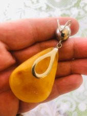 DOĞAL KAYA DAMLA KEHRİBAR LAPİS LAZULİ TAŞLI KOLYE UCU 19,05 Gram - 5