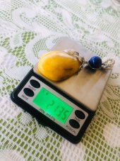 DOĞAL KAYA DAMLA KEHRİBAR LAPİS LAZULİ TAŞLI KOLYE UCU 21,35 Gram - 1