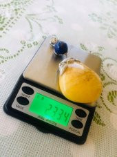 DOĞAL KAYA DAMLA KEHRİBAR LAPİS LAZULİ TAŞLI KOLYE UCU 23,34 Gram - 1