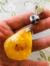 DOĞAL KAYA DAMLA KEHRİBAR LAPİS LAZULİ TAŞLI KOLYE UCU 28,8 Gram - 5