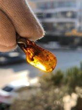 Doğal Kaya Damla Kehribar Kolye Ucu Gümüş Aparatlı 0,85-2 Gram (Model 3) - 2