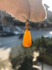 Doğal Kaya Damla Kehribar Silindirik Kolye Ucu Gümüş Aparatlı 1-2 Gram (Model 4) - 2