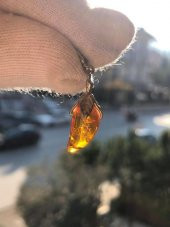 Doğal Kaya Damla Kehribar Silindirik Kolye Ucu Gümüş Aparatlı 1-2 Gram (Model 4) - 3
