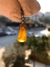 Doğal Kaya Damla Kehribar Silindirik Kolye Ucu Gümüş Aparatlı 1-2 Gram (Model 4) - 4