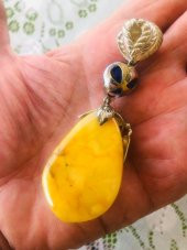 DOĞAL KAYA DAMLA KEHRİBAR LAPİS LAZULİ TAŞLI KOLYE UCU 21,35 Gram - 5