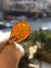 Doğal Kaya Damla Kehribar Kolye Ucu Gümüş Aparatlı 0,85-2 Gram (Model 3) - 9