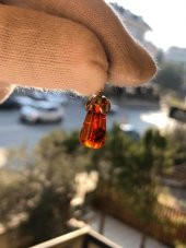 Doğal Kaya Damla Kehribar Silindirik Kolye Ucu Gümüş Aparatlı 1-2 Gram (Model 4) - 10