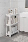 Tekerlekli Dikdörtgen 3 Katlı Raf Ünitesi - Banyo Mutfak Düzenleyici Organizer Raf - Modern Raf Ünit - 1