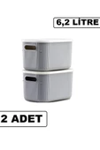 2 Adet Storage 6lt Gri Çok Amaçlı Dolap Düzenleyici Kapaklı Kutu, Dekoratif Anaokulu Saklama Kutusu - 2