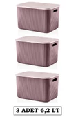 3 Adet Storage 6lt Mürdüm Çok Amaçlı Dolap Içi Düzenleyici Kapaklı Kutu, Dekoratif Kutusu - 3