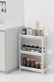 Tekerlekli Dikdörtgen 3 Katlı Raf Ünitesi - Banyo Mutfak Düzenleyici Organizer Raf - Modern Raf Ünit - 4