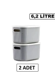 2 Adet Storage 6lt Gri Çok Amaçlı Dolap Düzenleyici Kapaklı Kutu, Dekoratif Anaokulu Saklama Kutusu - 1