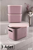 3 Adet Storage 6lt Mürdüm Çok Amaçlı Dolap Içi Düzenleyici Kapaklı Kutu, Dekoratif Kutusu - 1