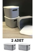 2 Adet Storage 6lt Gri Çok Amaçlı Dolap Düzenleyici Kapaklı Kutu, Dekoratif Anaokulu Saklama Kutusu - 3