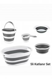 Katlanabilir Multi 5’li Set - Sepet Kova Maşrapa Badya Süzgeç - 1